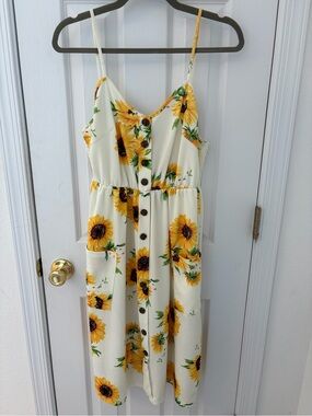 Amazon White Sunflower Button-Front Midi Sundress